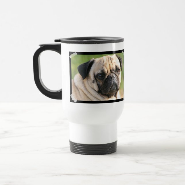 Gullig mopstravel mug resemugg (Vänster)