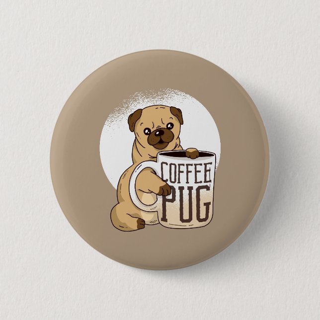 gullig mopsvalp med en enorm kopp av kaffe knapp (Framsida)