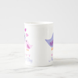 Gullig mor- och barnfågelmors dag benporslin mugg