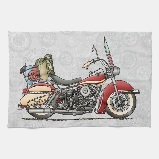 Gullig motorcykel kökshandduk (Horisontell)