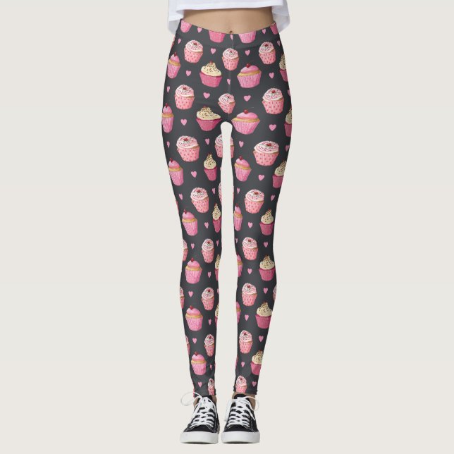 Gullig muffintryckdamasker leggings (Framsida)