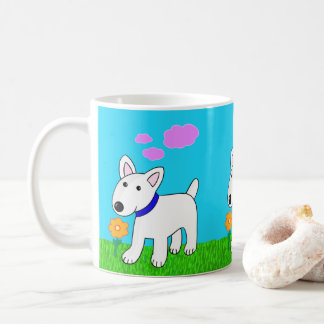 Gullig mugg för blomma för w för hund för Kawaii