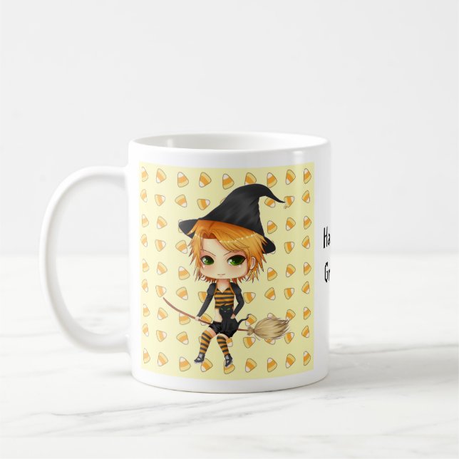 Gullig mugg för Halloween chibihäxa (Vänster)