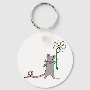Gullig mus- och blommakonstnyckelring nyckelring