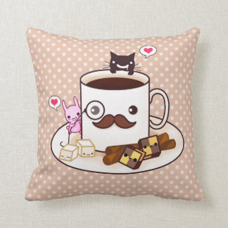 Gullig mustaschkaffekopp med kawaiidjur kudde