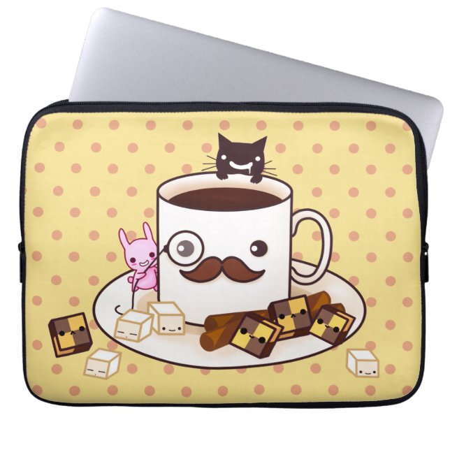 Gullig mustaschkopp med kawaiidjur och kexar laptop sleeve (Framsidan)