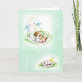 Gullig nalle för dop, Christening Kort