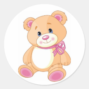 Gullig nalle med det rosa bandet runt klistermärke