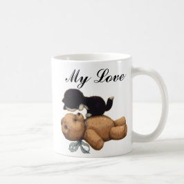 Gullig nalle och svartkatt - min kärlek kaffemugg
