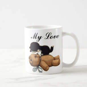 Gullig nalle och svartkatt - min kärlek kaffemugg