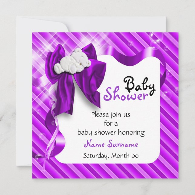 Gullig nallebaby shower inbjudningar (Framsida)
