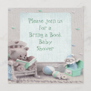 Gullig nalleläsning kommer med en bokbaby shower inbjudningar
