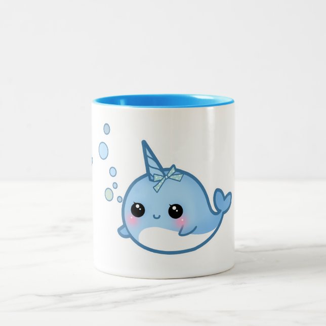 Gullig narwhal kawaiibebis Två-Tonad mugg (Center)