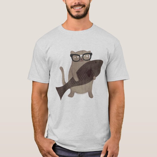 Gullig Nerdy kattT-tröja T-shirt (Framsida)