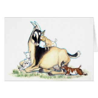 Gullig nigeriansk dvärg- get och ungar hälsningskort