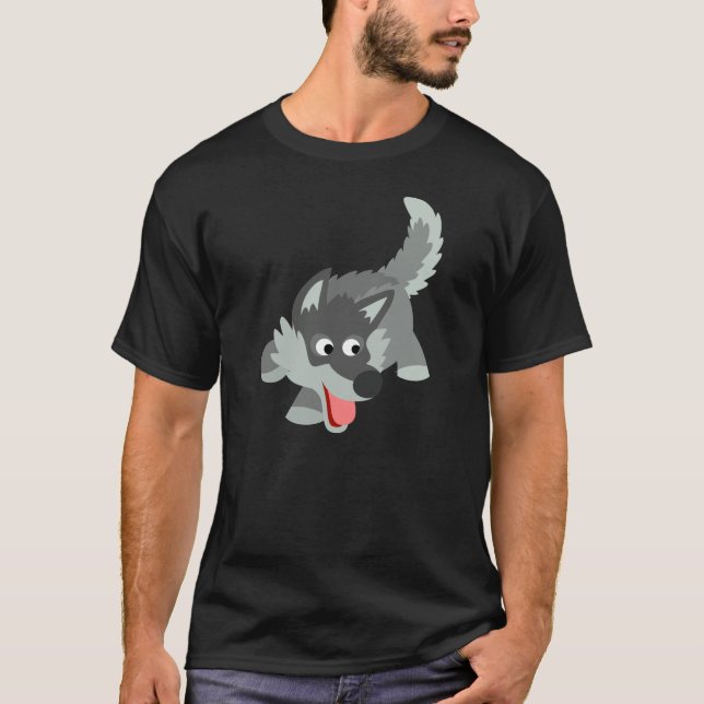 Gullig nyfiken tecknadvargT-tröja T-shirt (Framsida)