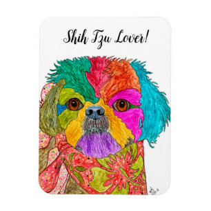 Gullig och färgrik Shih Tzu magnet 3" x4 ",
