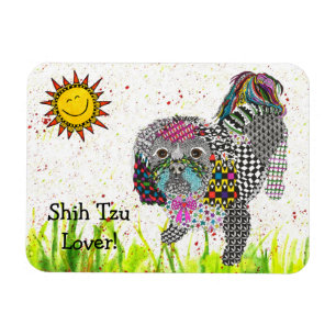 Gullig och färgrik Shih Tzu magnet 3" x4 ",