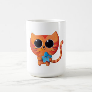 Gullig orange katt med stjärnan kaffemugg