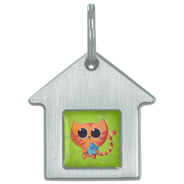 Gullig orange katt med stjärnan namnbricka husdjur (Framsidan)