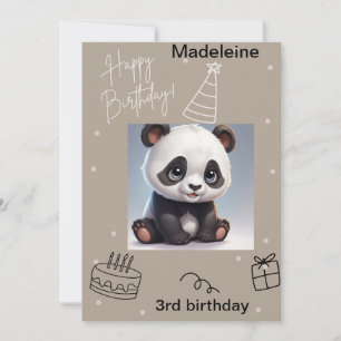 Gullig panda, födelsedagskort skrivbart inbjudningar