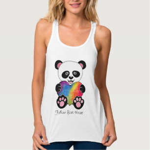 Gullig Panda för vattenfärg med regnbågehjärta Linne Med Racerback