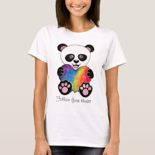 Gullig Panda för vattenfärg med regnbågehjärta T Shirt