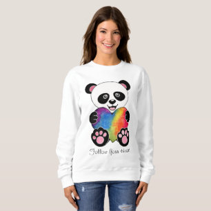 Gullig Panda för vattenfärg med regnbågehjärta T Shirt