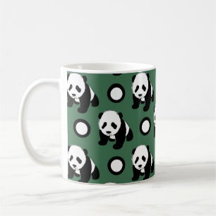Gullig Panda; Grönt-, svart- & vitpolka dots Kaffemugg
