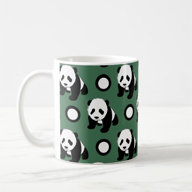 Gullig Panda; Grönt-, svart- & vitpolka dots Kaffemugg (Vänster)