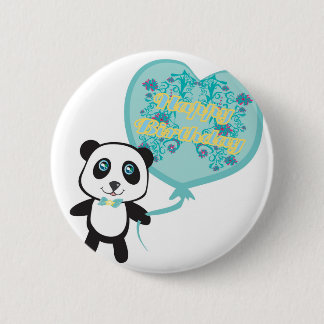 Gullig panda med ballongemblem knapp