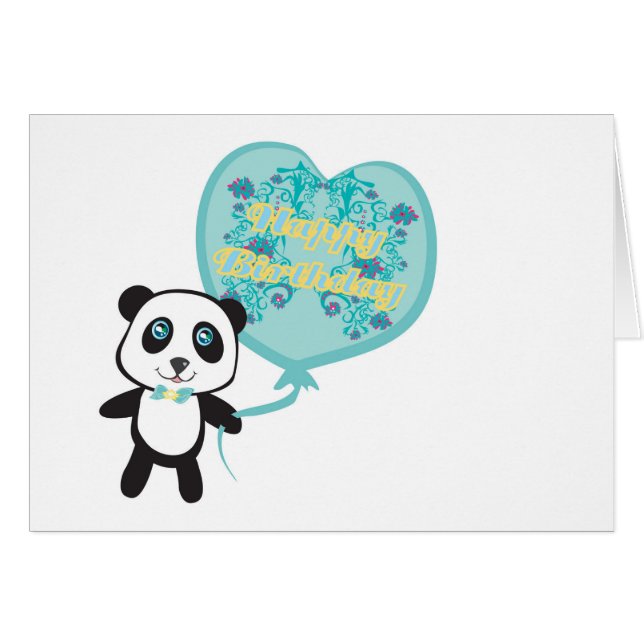 Gullig panda med ballongkortet hälsningskort (Framsidan Horizontal)