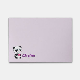 Gullig Panda med ett rosa hjärtapersonlignamn Post-it Block
