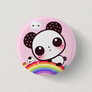 Gullig panda med kawaiimat på regnbågen knapp