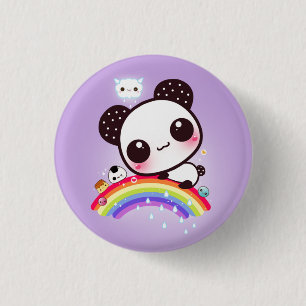 Gullig panda med kawaiimat på regnbågen knapp
