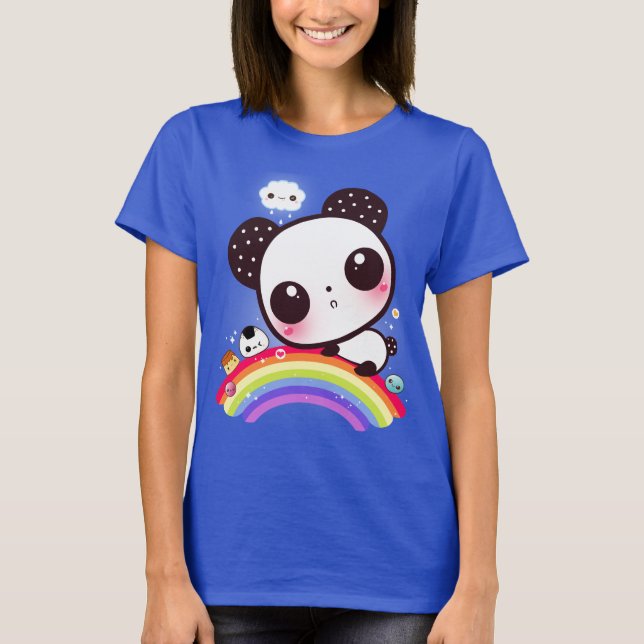 Gullig panda med kawaiimat på regnbågen t-shirt (Framsida)