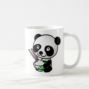 Gullig Panda som äter ris från bunken med pinnar Kaffemugg