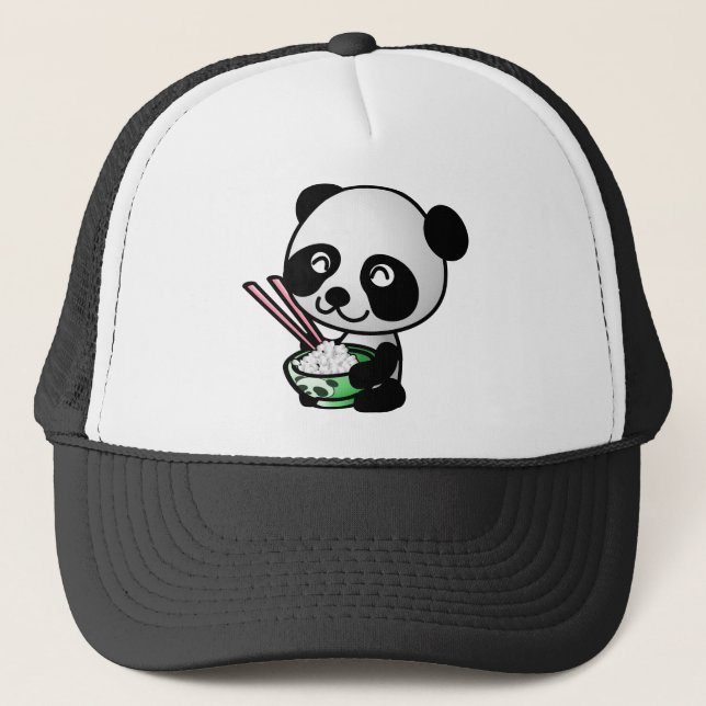 Gullig Panda som äter ris från bunken med pinnar Truckerkeps (Framsida)