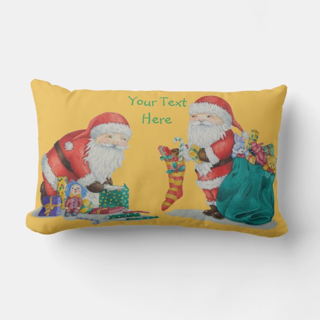 Gullig pappa jul med leksaker och gåvor i säck lumbarkudde (Framsida)