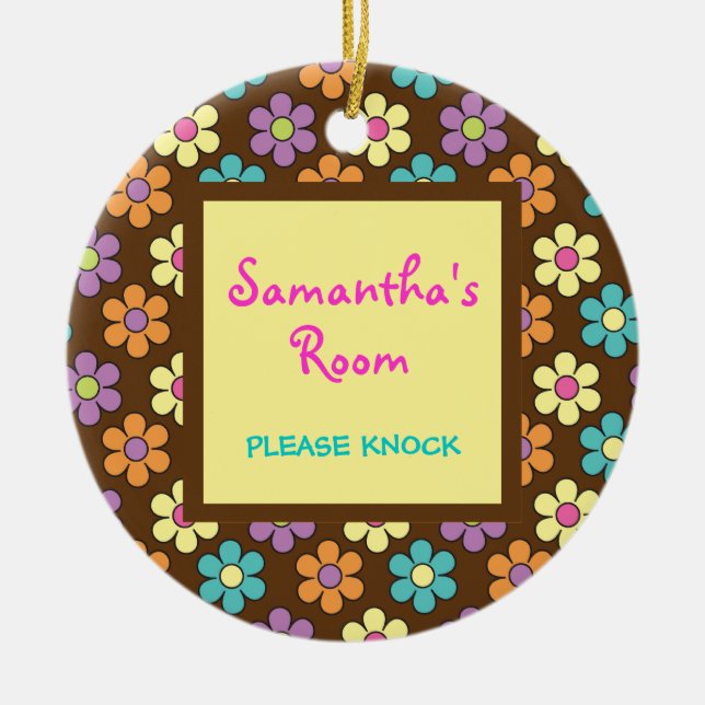 Gullig pastellfärgad daisyflicka hängare för dörr julgransprydnad keramik (Framsidan)