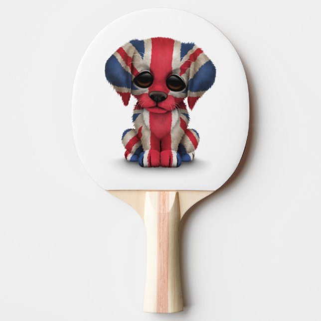 Gullig patriotisk brittisk flaggavalphund pingisracket (Framsidan)