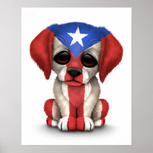 Gullig patriotisk hund för Puerto Rico flaggavalp Poster