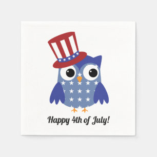 Gullig patriotisk uggla med top hatFourth av Juli Pappersservett