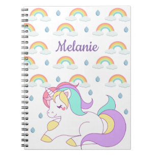 Gullig personifierade Unicorn och regnbågar Anteckningsbok