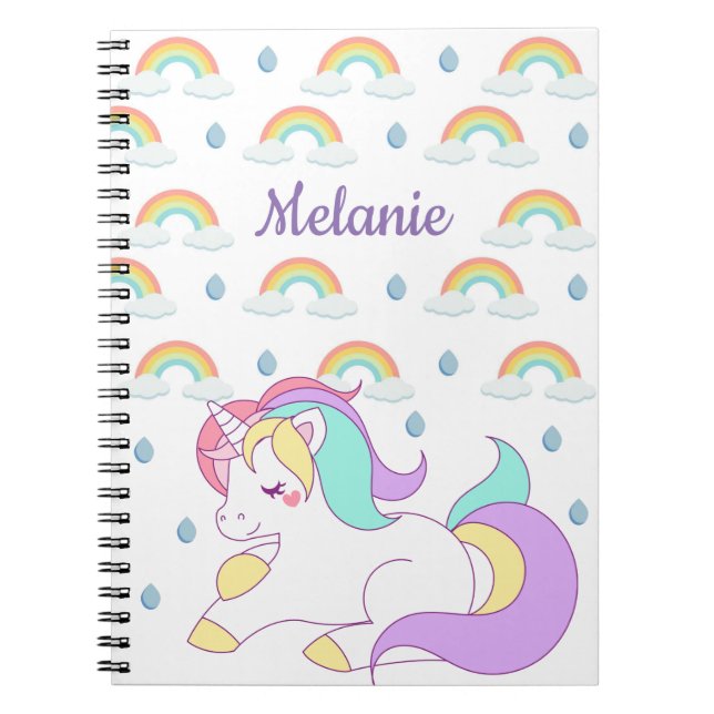 Gullig personifierade Unicorn och regnbågar Anteckningsbok (Framsidan)