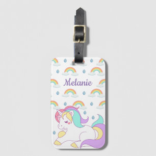 Gullig personifierade Unicorn och regnbågar Bagagebricka