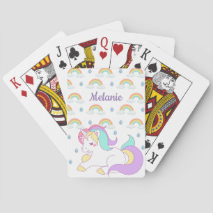Gullig personifierade Unicorn och regnbågar Casinokort