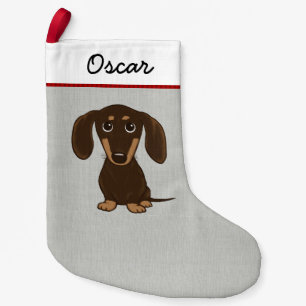 Gullig personlig för chokladtaxtecknad hund liten julstrumpa