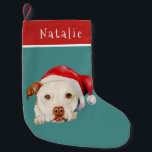 Gullig personlig för Terrier för tjur för Santa Liten Julstrumpa<br><div class="desc">Förtjusande vattenfärgillustration av en hund för terrier för tjur för vitamerikangrop med en röd santa hatt. Ett namn kan tillfogas upptill av strumpan. Perfekt design för groptjurälskare och ägare,  så att de kunde inkludera deras husdjur till helgdaganden!</div>