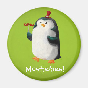 Gullig pingvin med mustascher magnet